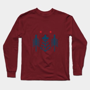 Scandinavian trees and flowers design in blue and red color Long Sleeve T-Shirt